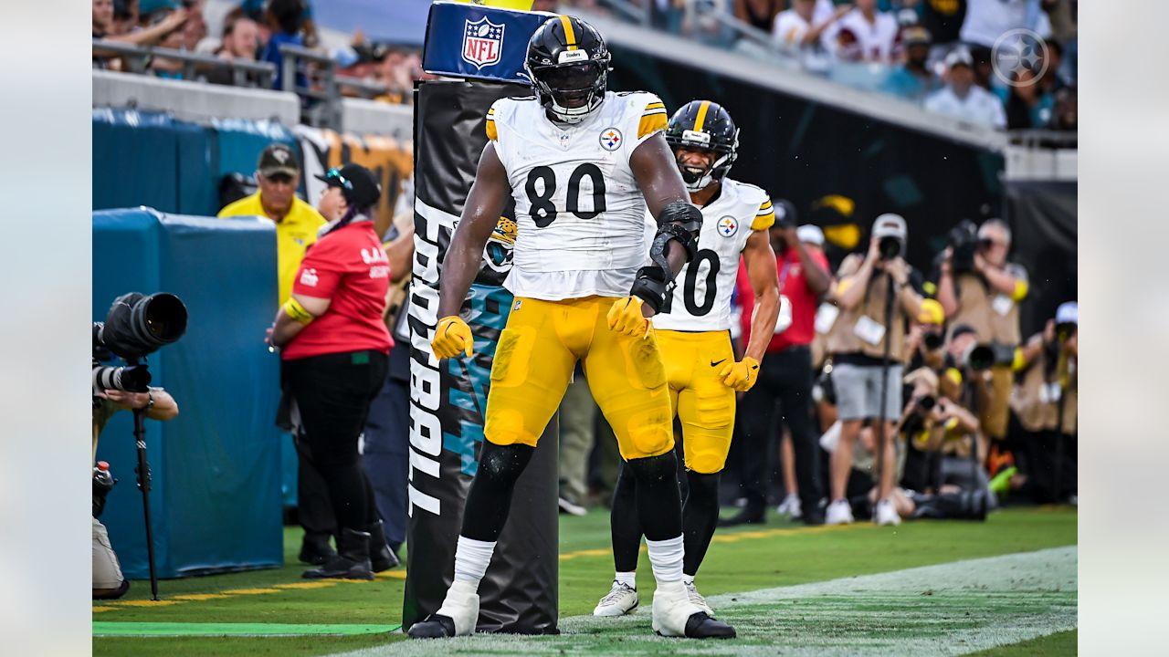 Pittsburgh Steelers tight end Darnell Washington (80) during a preseason game between the Pittsburgh Steelers and the Jacksonville Jaguars, on Saturday August 9, 2025 in Jacksonville, FL. (Karl Roser / Pittsburgh Steelers)