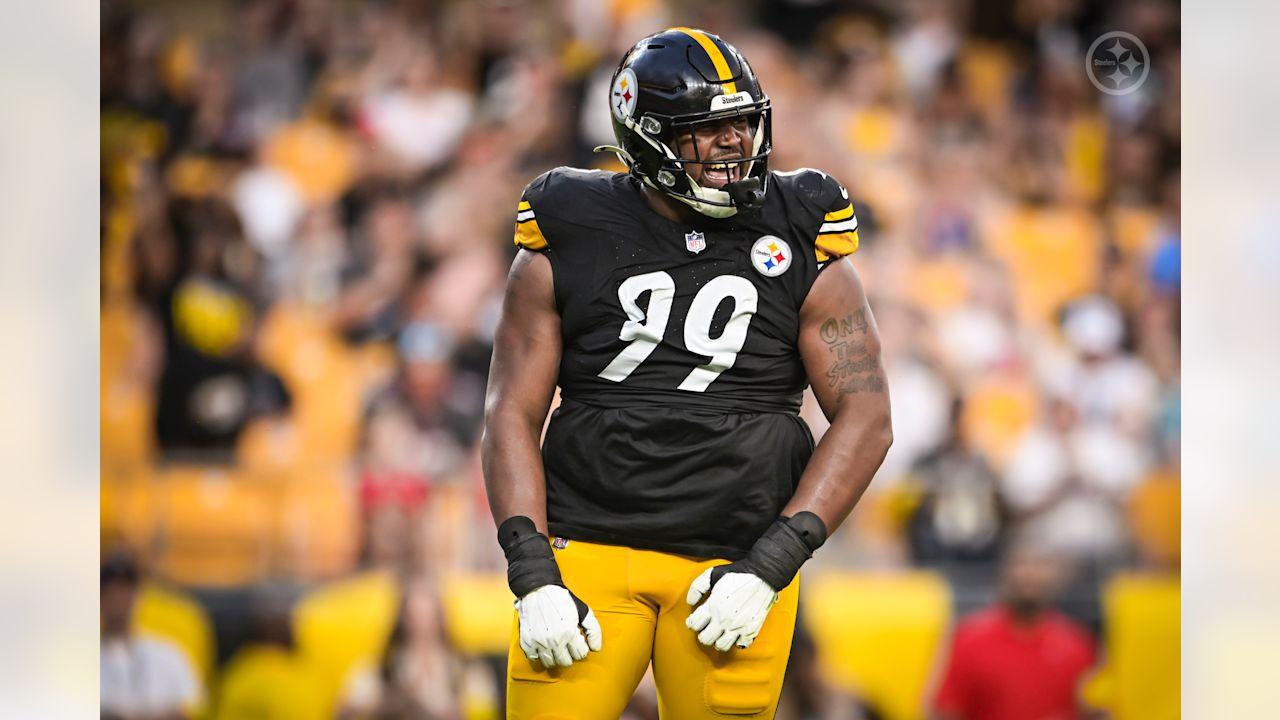 Pittsburgh Steelers defensive tackle Derrick Harmon (99) during a preseason game between the Pittsburgh Steelers and the Tampa Bay Buccaneers, Saturday, Aug. 16, 2025 in Pittsburgh, PA. (Alysa Rubin / Pittsburgh Steelers)