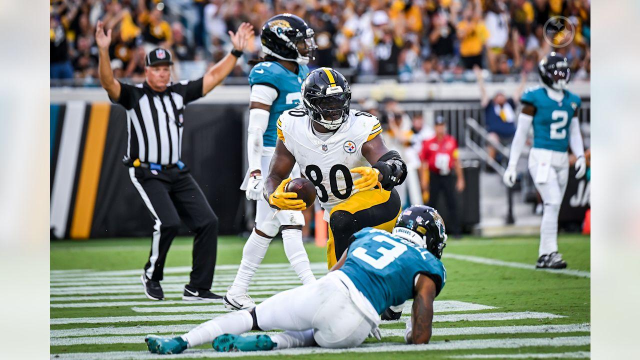 Pittsburgh Steelers tight end Darnell Washington (80) during a preseason game between the Pittsburgh Steelers and the Jacksonville Jaguars, on Saturday August 9, 2025 in Jacksonville, FL. (Karl Roser / Pittsburgh Steelers)